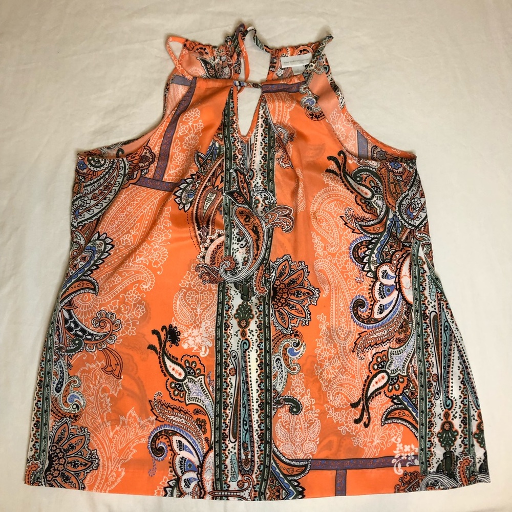 New York & Company Orange/Black Paisley Print Sleeveless Top Size M
